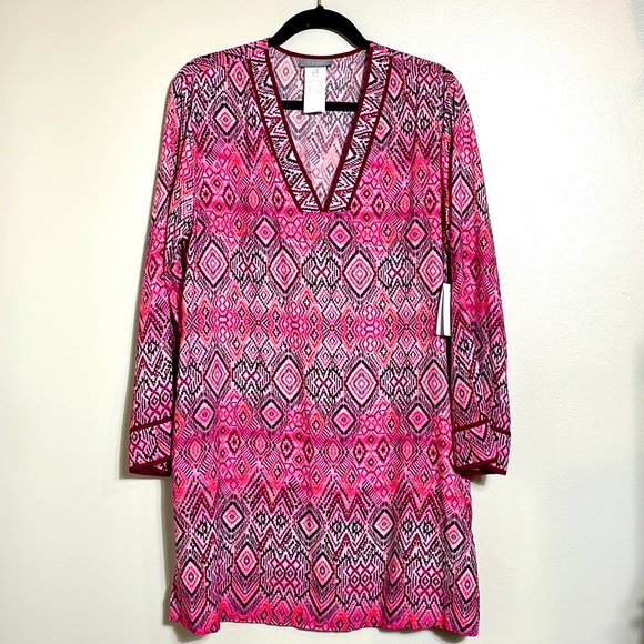 La Blanca Pink Diamond Southwest Print Long Sleeve Swim Coverup Size Medium NWT - Picture 1 of 14